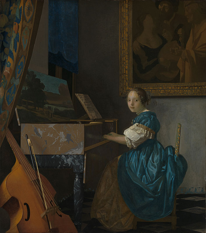 ロンドンナショナルギャラリー所蔵の「ヴァージナルの前に座る若い女性」作品写真