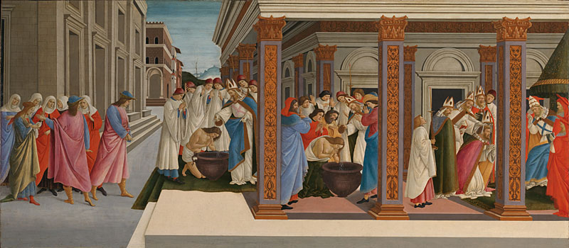 ロンドンナショナルギャラリー所蔵の「聖ゼノビウス伝より初期の四場面」作品写真